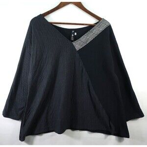 Noblu Art to Wear Black Swing Top Size M L Stretch Houndstooth Oversized Top
